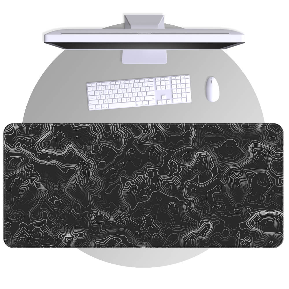 Black & White Faded Topographic Large Desk Mat