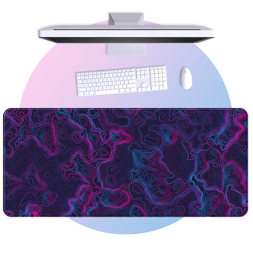 Blue & Purple Neon Faded Topographic Desk Mat