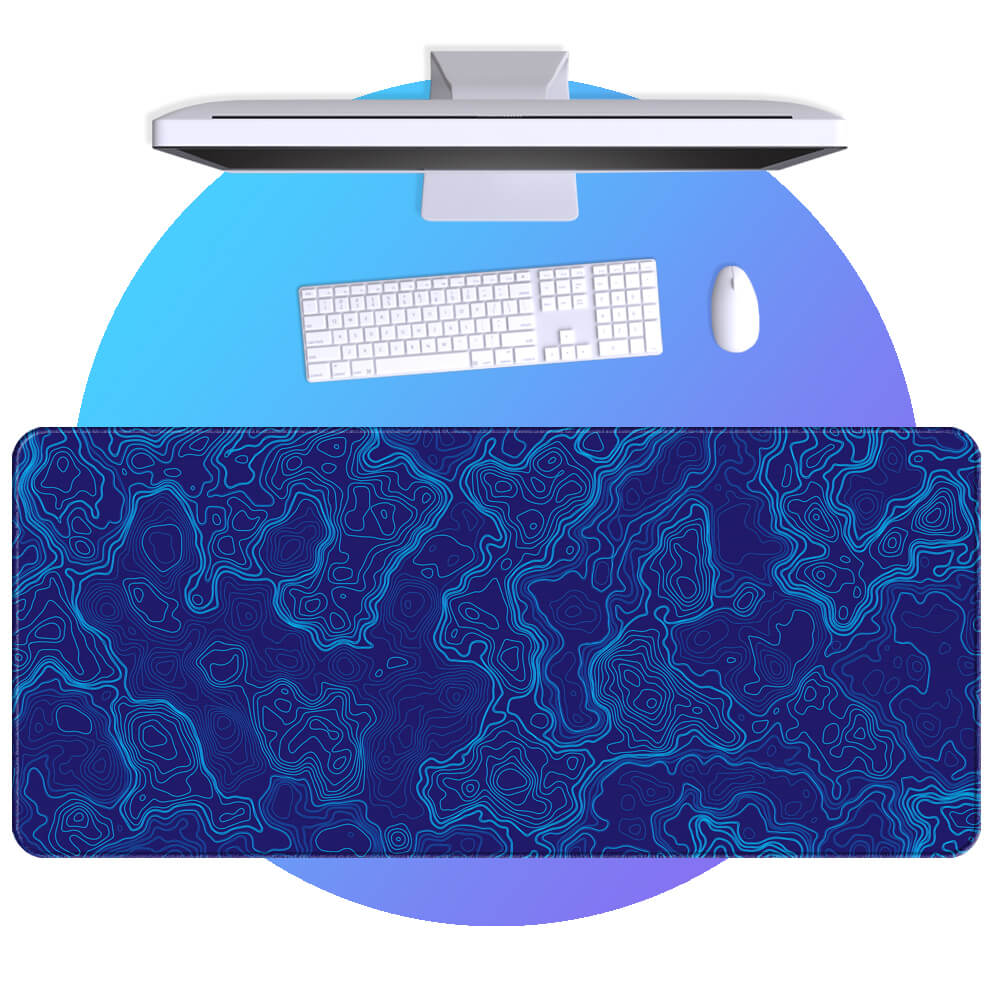 Blue Neon Faded Topographic Desk Mat