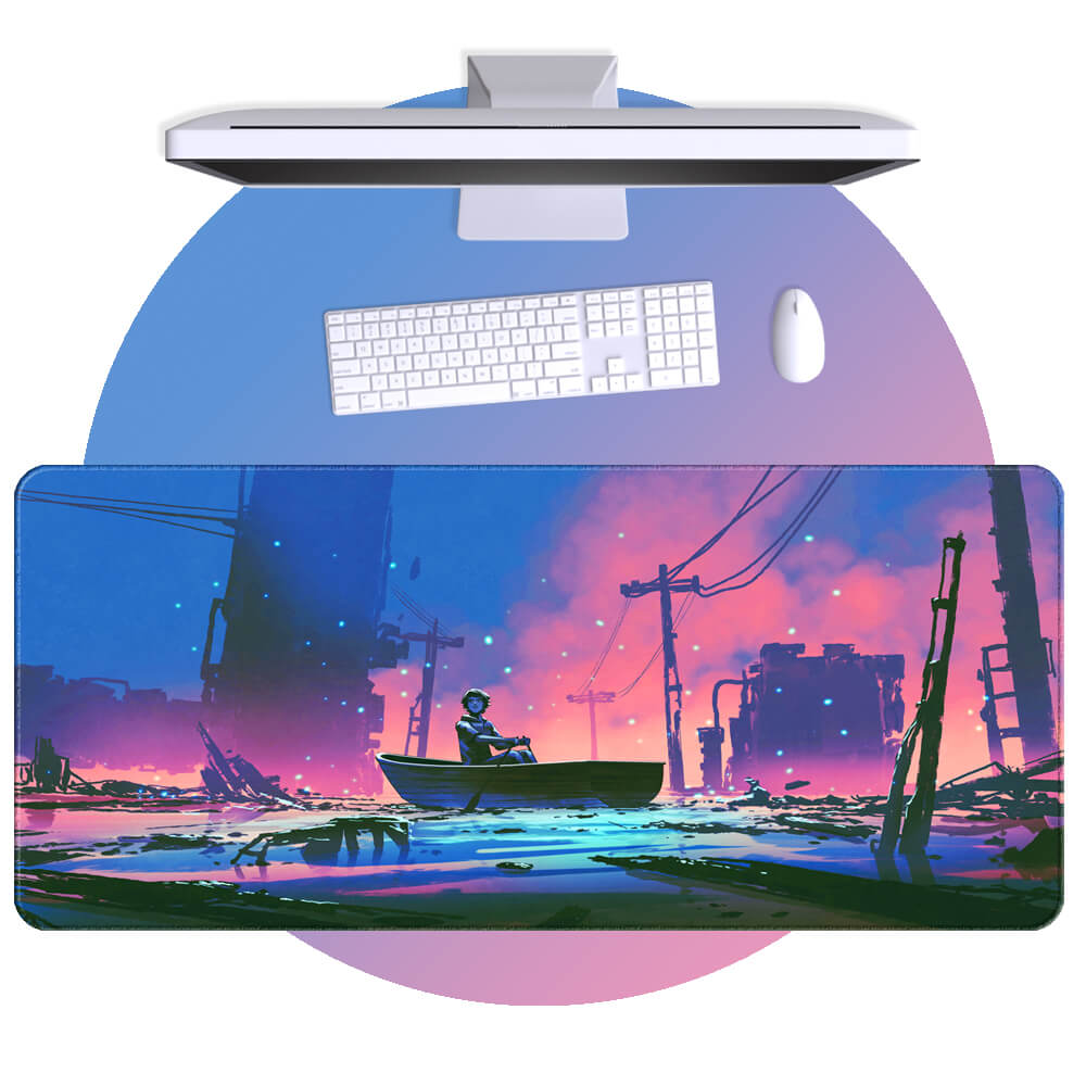 'Rowing through dreams' Cyberpunk Desk Mat