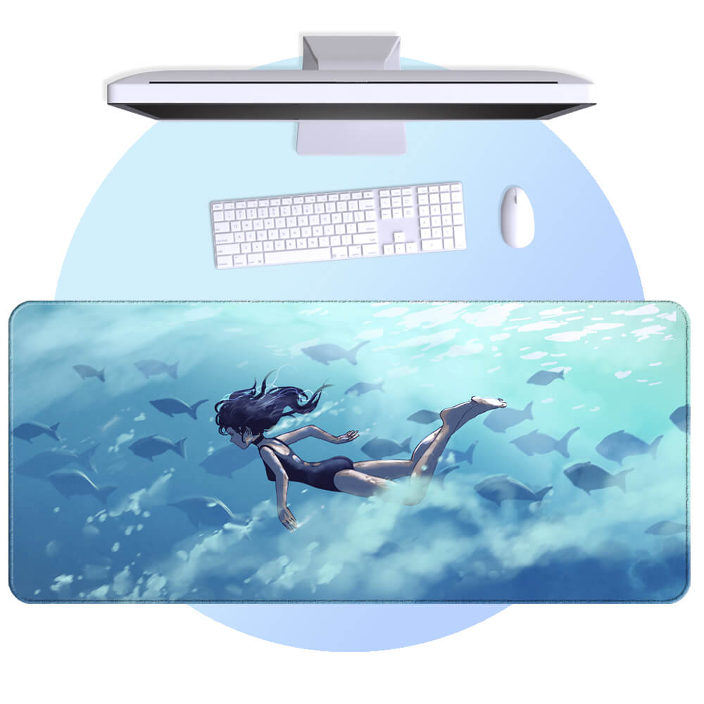 'Ocean Dreaming' Cyberpunk Cute Girl Desk Mat