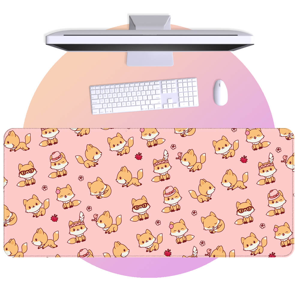 Playful Fox Kawaii Cute Desk Mat